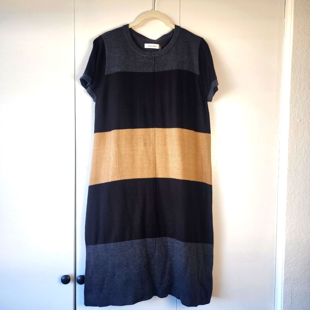 Calvin Klein Color Block Stripe Sweater Dress M